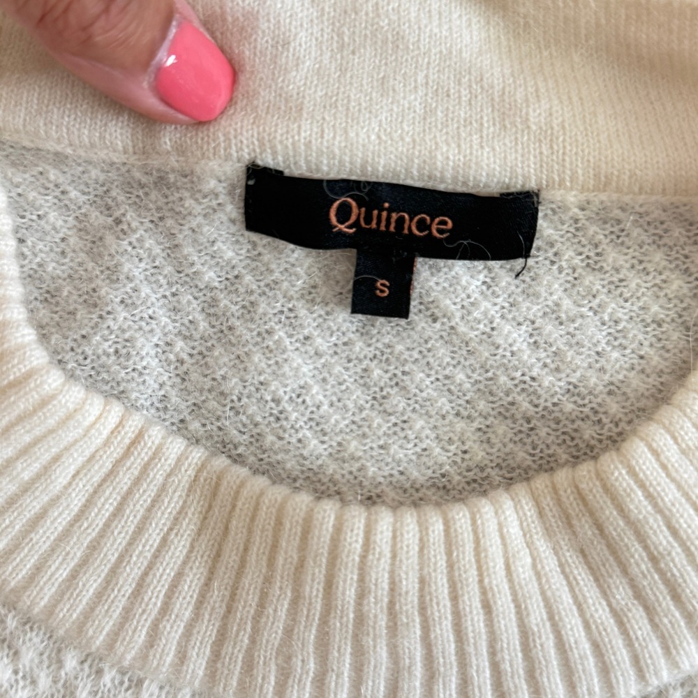 Quince Baby Alpaca Wool Diamond Stitch Cream Sweater Small Minimalist ZJSA001 - Picture 3 of 10